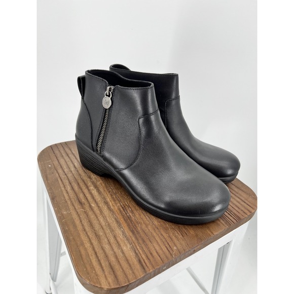 Alegria Shoes - Alegria Black Leather Ankle Boots Side‎ Zip Wedge Booties SRI-501 Womens 40